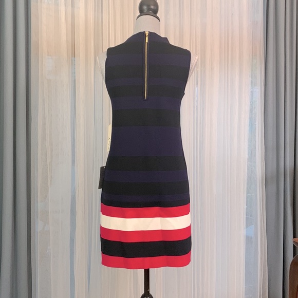 ELIZA J Color Blocking stripes high neck sleeveless exposed gold zip back size 4 - Picture 3 of 11